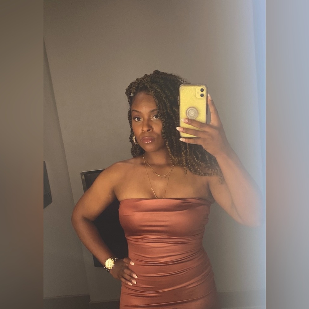 copper medium stretchy strapless dress